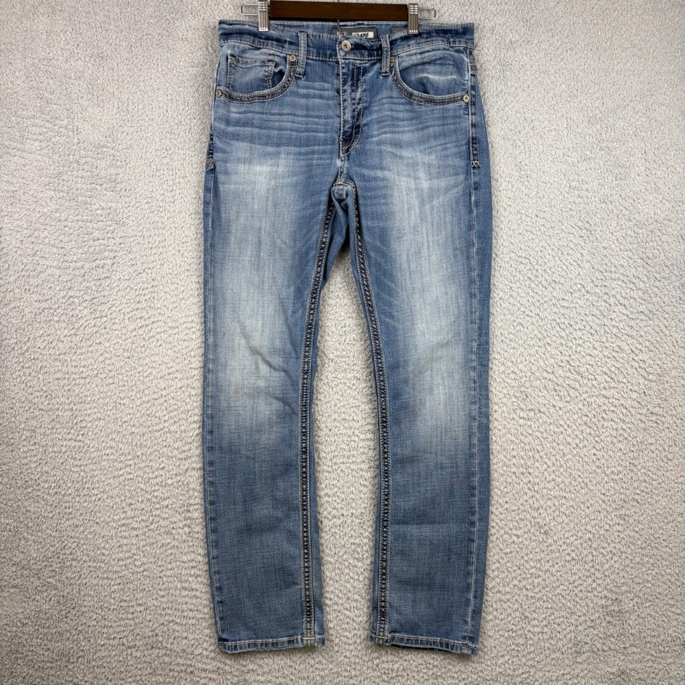 BKE Jeans Mens 33x32 Blue Jake Straight Leg Faded Heavy Stitch Denim Y2K Whisker